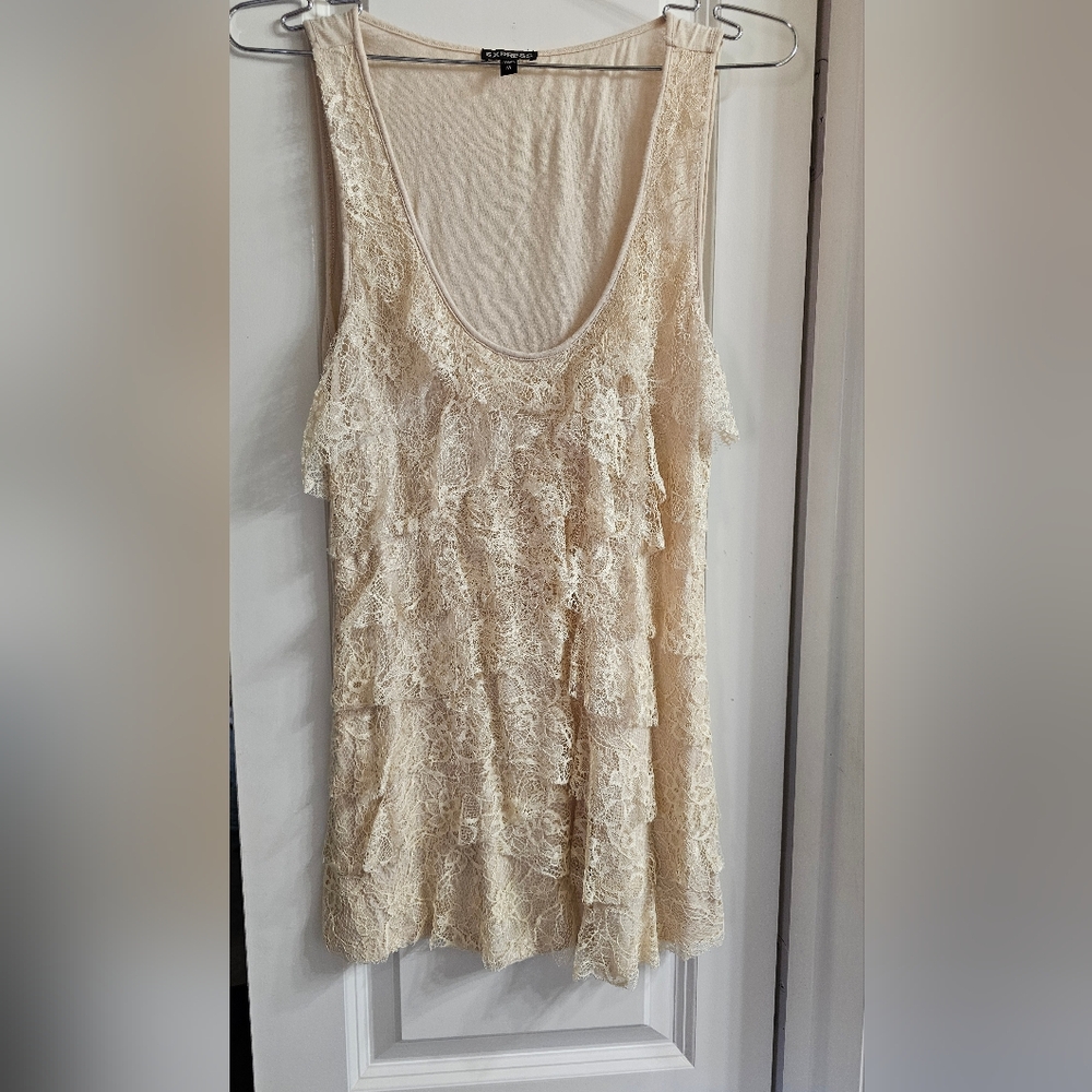 Express Lace Detailed Front Cream Tank